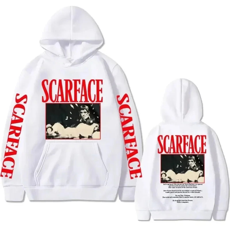 Retro 90s movie Scarface star Tony Montana hoodie, street American retro trend pullover, hip-hop fashion, oversized sportswear