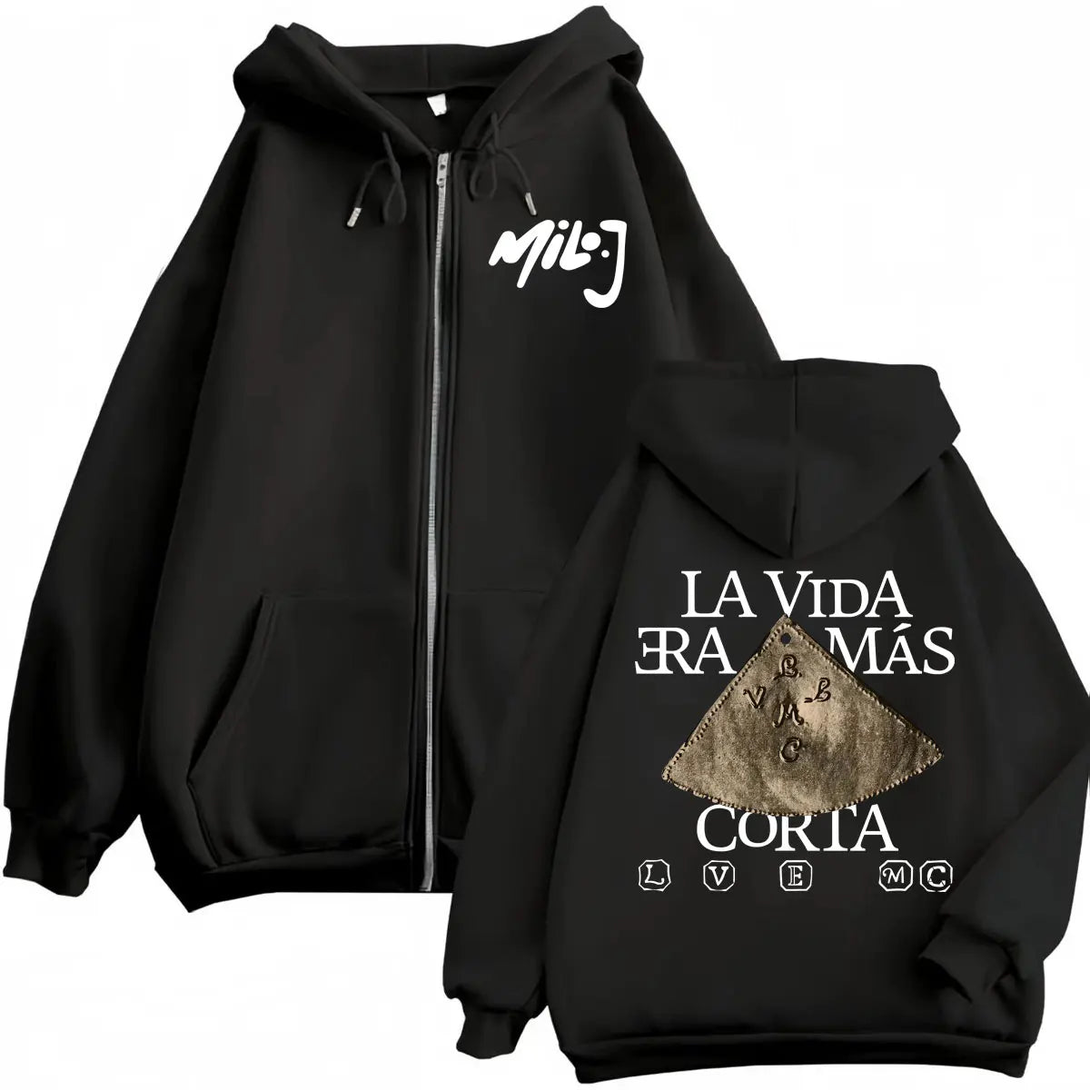 Rapper Milo J La Vida Era Mas Corta Merch Zipper Hoodie Fashion Hip Hop Zip Up Sweatshirt Men's Women's Casual Fleece Pullovers