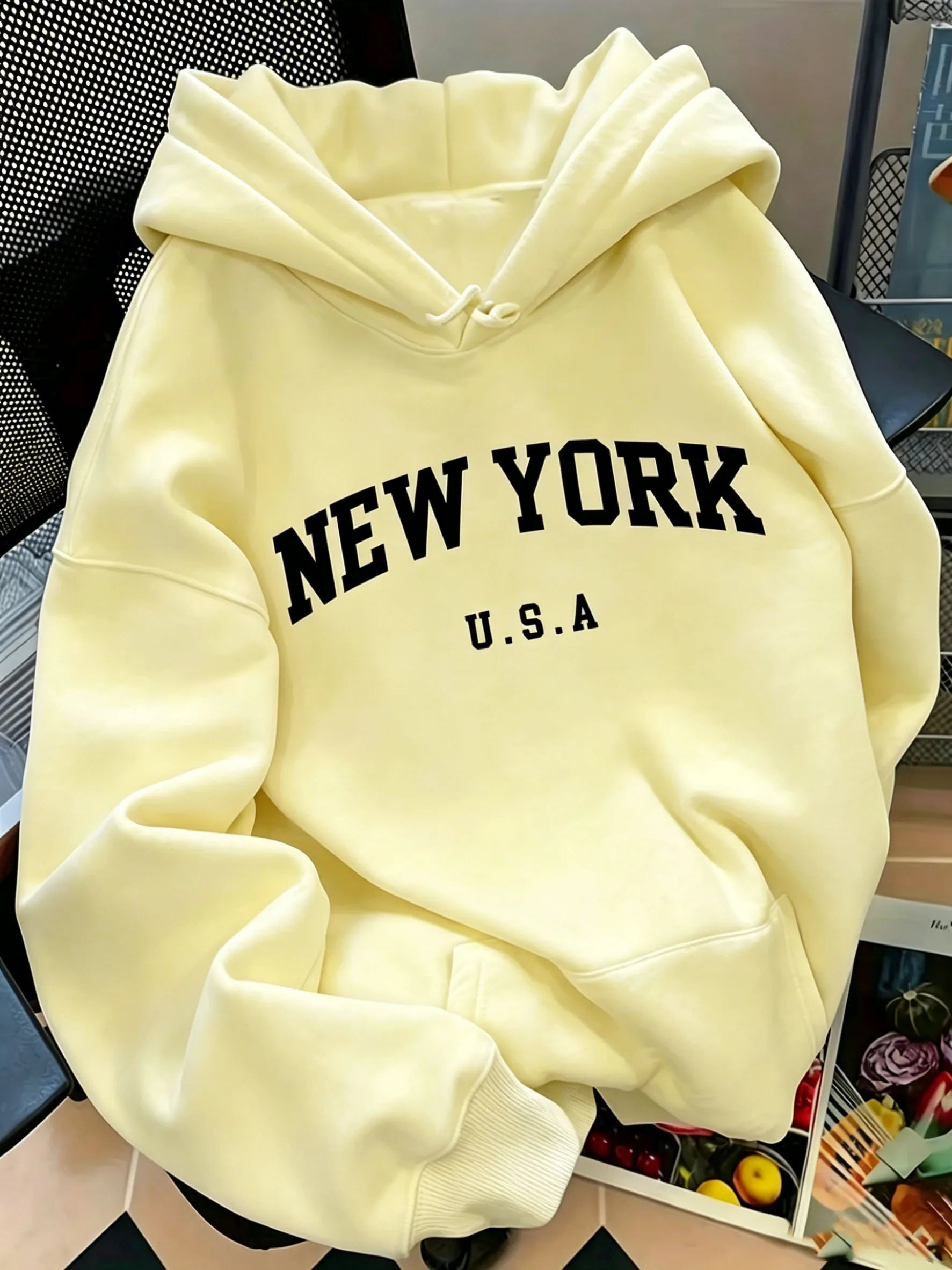 Men Women New York USA Graphic Hoodie  Loose Sweatshirt Vintage Streetwear Casual Soft Fleece Hooded Pullover Autumn Daily Wear