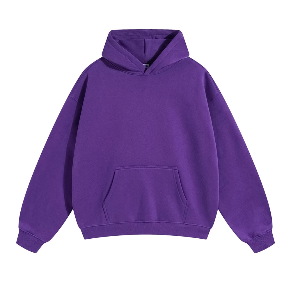 ZODF New Thick 350gsm Fleece Hooded Hoodies For Men Unisex Winter Oversized Loose Basic Solid Sweatshirts Pullovers Coats HY0631