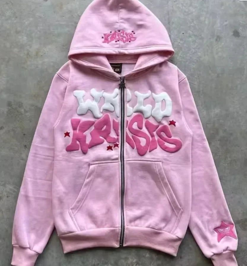 Hooded zipper hoodie with retro American-style letters, unisex, suitable for pairing with a millennial-style jacket