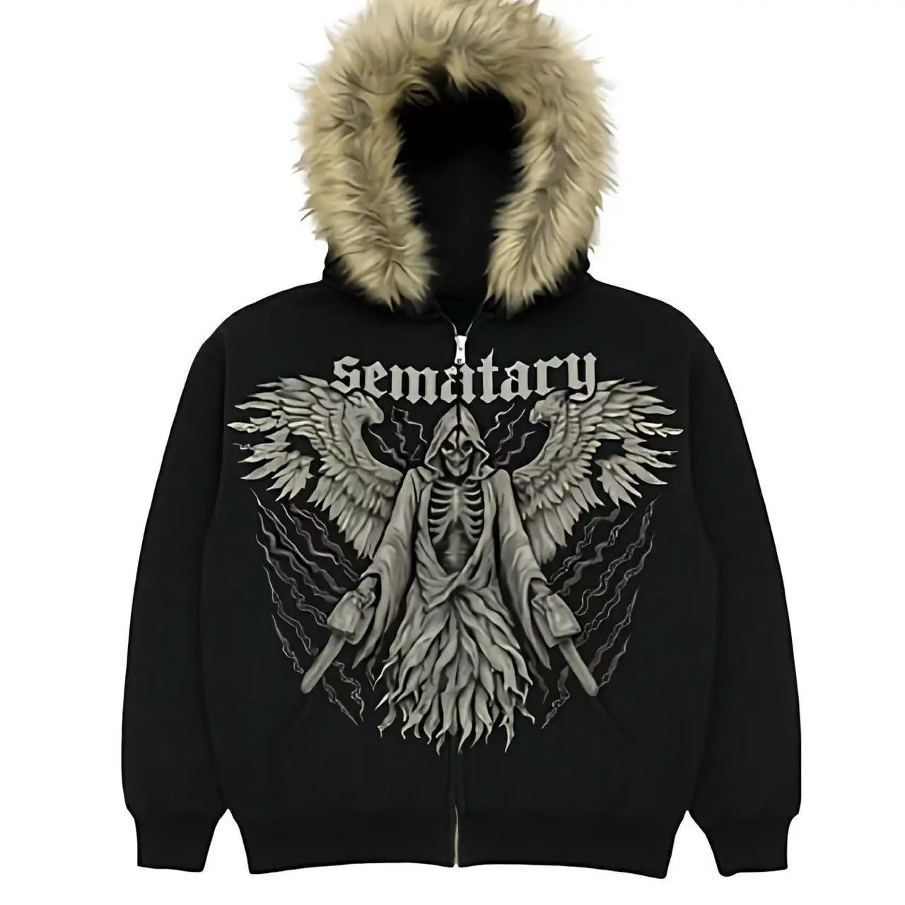 Y2K MMA Lint Sweatshirt Gothic Vintage Pattern Oversized Hooded ZipUp Sweatshirt Trend Men Women Fashion Casual Streetwear