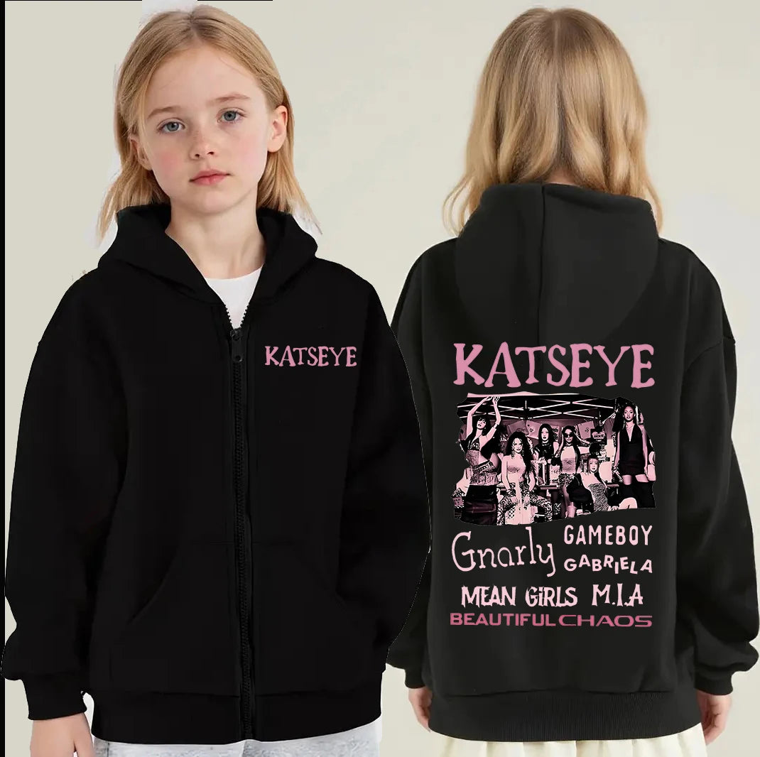 2026 New Toddler Girl Clothes Katseye Zipper Hoodie Boys Fashion Casual Sweatshirt Kids KATSEYE Zip UP Hooded Tops
