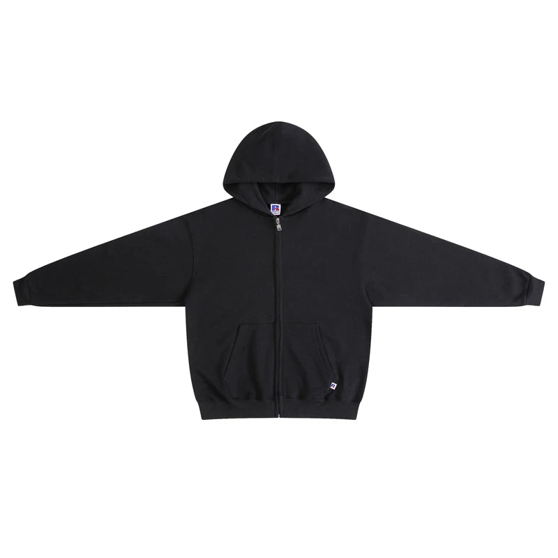 Solid Russell Thin Fleece Zipper Hoodie Jacket Men Women Kanye Sweatshirts High Quality Fabric Loose Streetwear Hooded Pullovers