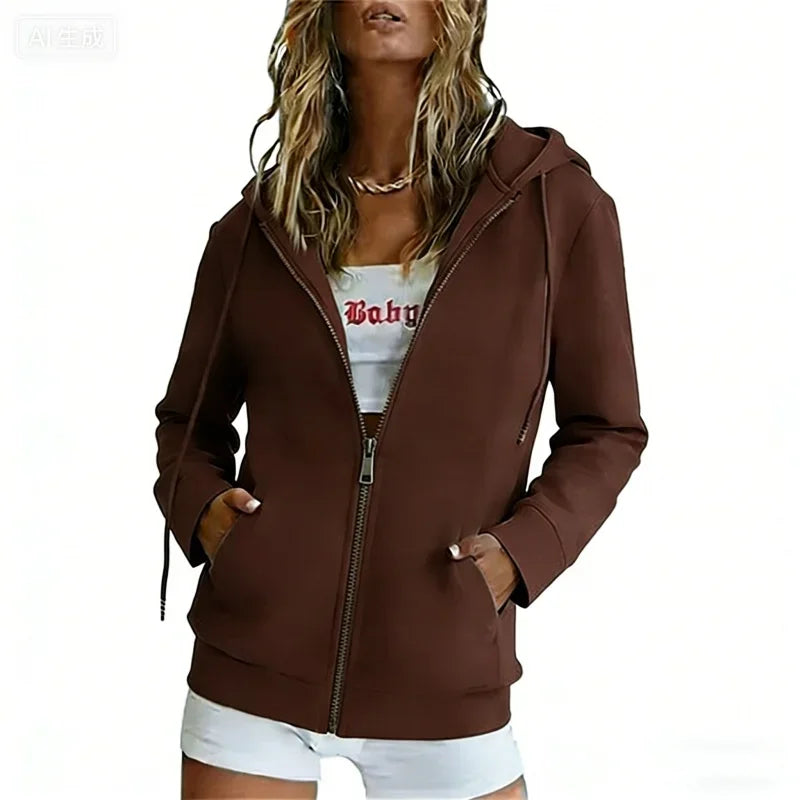 spring autumn Fashion zipper Women Hooded Sweatshirt cardigan Daily Long Sleeve tops Casual large size Hoodies Women Sweatshirt