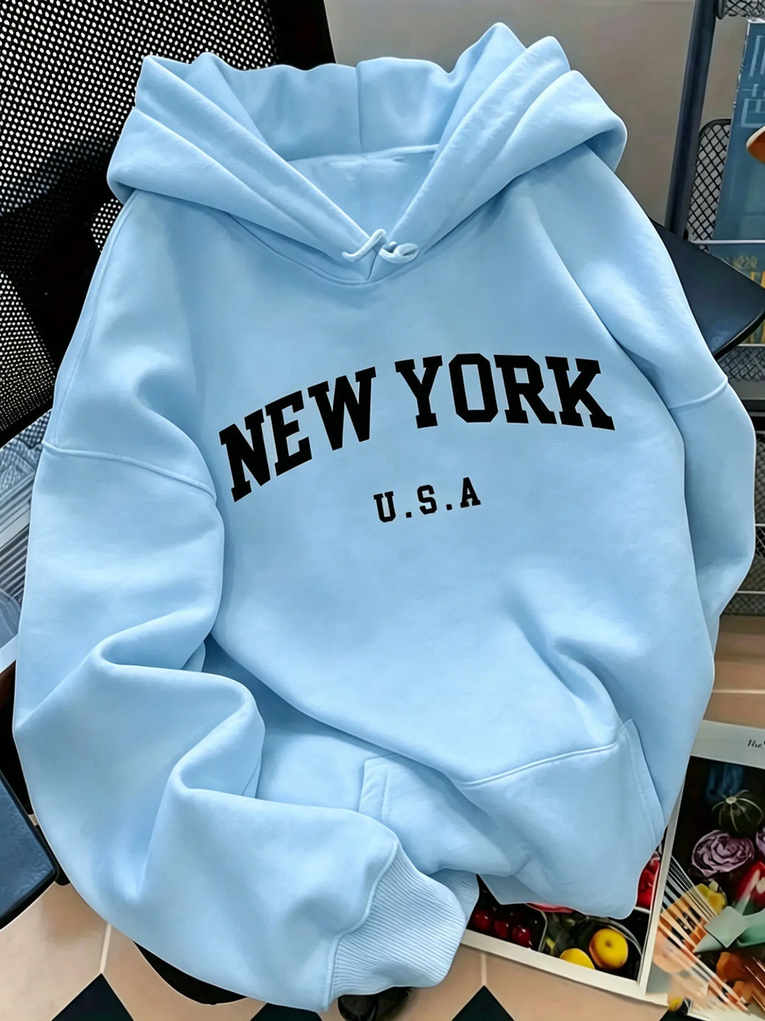 Men Women New York USA Graphic Hoodie  Loose Sweatshirt Vintage Streetwear Casual Soft Fleece Hooded Pullover Autumn Daily Wear