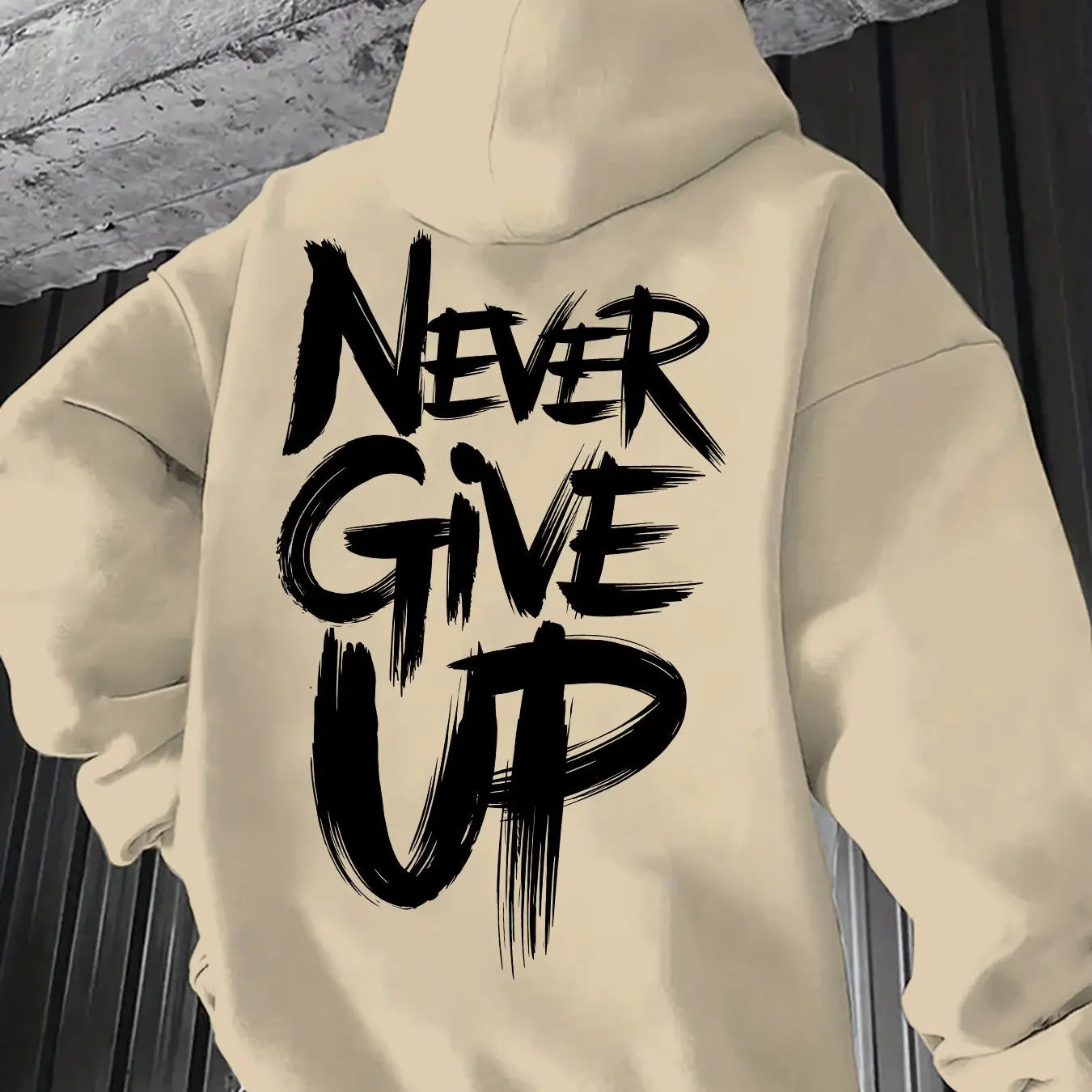 Slogan Print Never Give Up!  streetwear sweatshirt hoodies- Perfect  Casual Wear  Letter hoodie Men's  hoodie streetwear