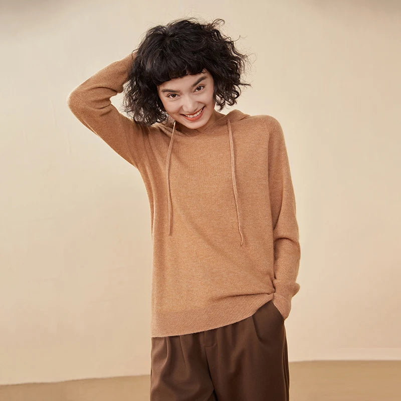 CHICUU Women Cashmere Hoodie Sweater 100% Cashmere Pullover Knitwear Autumn Winter Casual Style Hoodie Soft Warm Clothing Tops
