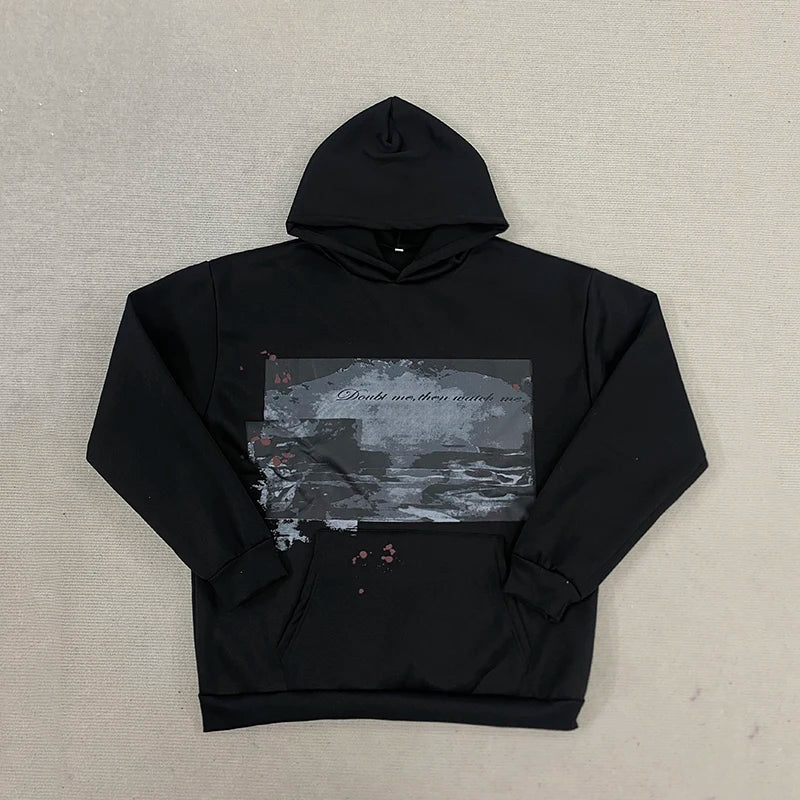 Men's Spring Retro Hoodie Loose Fit Letter Print Fashion Street Punk Top American Style