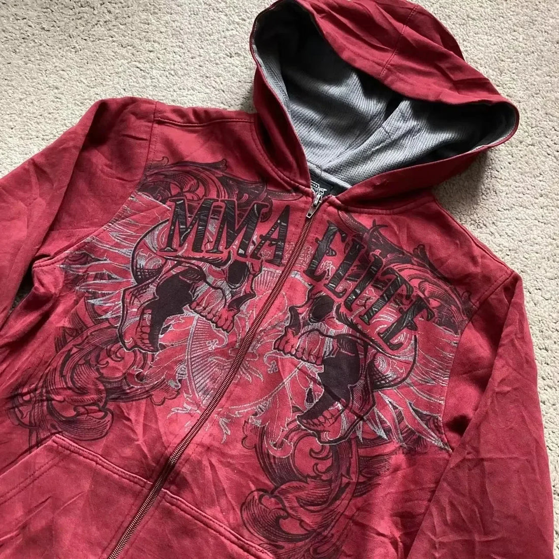 2000s Fashion New Cotton Red Couple zipper Hoodies vintage elite full Zip Hoodie Sweatshirt Size Skull Snake Red Y2K sweatshirts