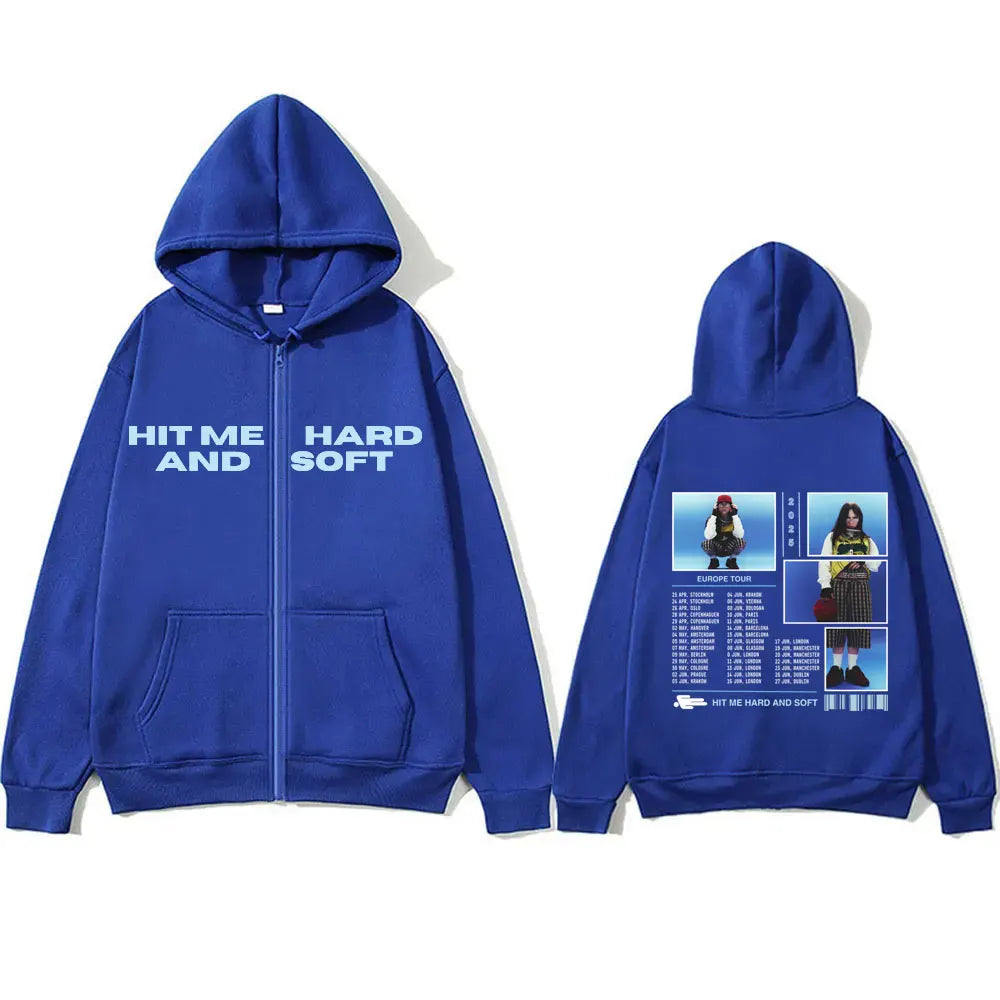 Hit Me Hard and Soft Tour 2025 Zipper Hoodies Men Women Fashion Harajuku Zip Up Jacket Unisex Vintage Hip Hop Zip Up Sweatshirts