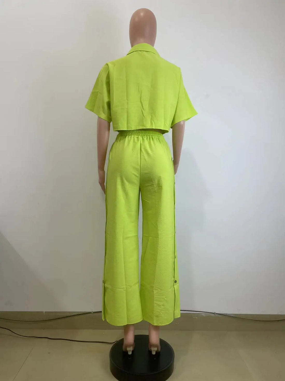 CM.YAYA Fashion Women's Set Short Sleeve shirt Blouses and Button Splicing Side Wide Leg Pants Suits 2024 Two 2Piece Set Outfits