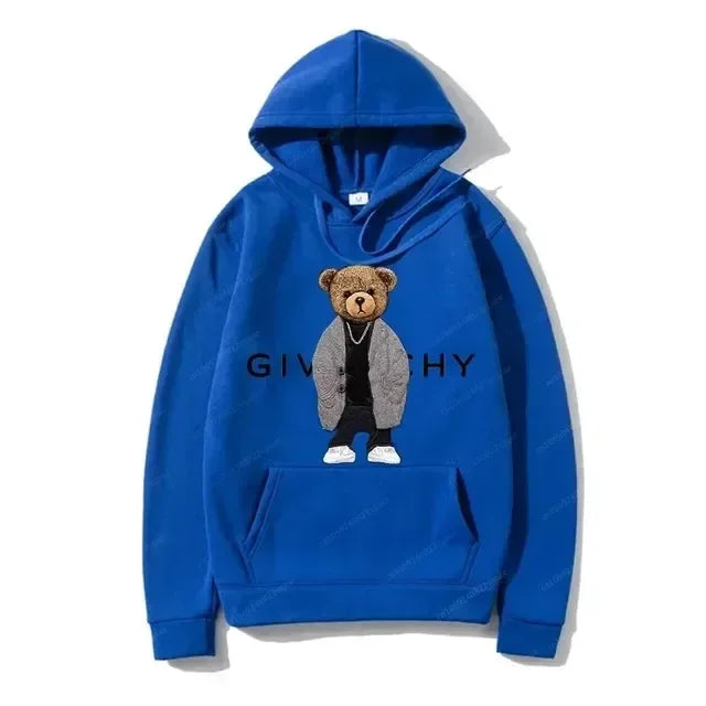 Men Women Unisex Autumn Winter Luxury Bear Print Hoodies Long Sleeve Fleece Pullover High Quality Free Shipping