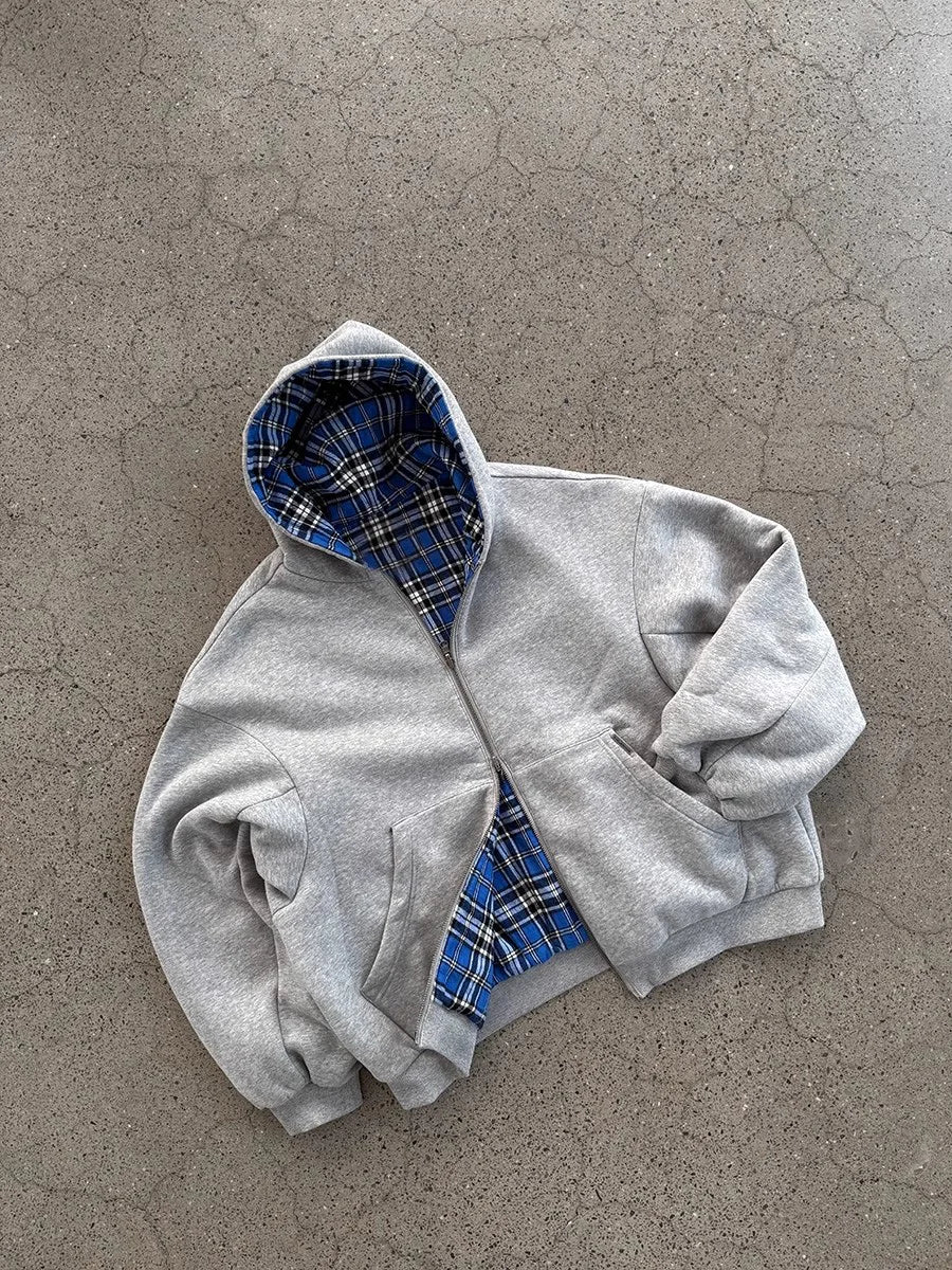 Mauroicardi Spring Oversized Reversible Hoodies Men Luxury Designer Clothing Hoodie with Plaid Lining Sweatshirt Streetwear 2025