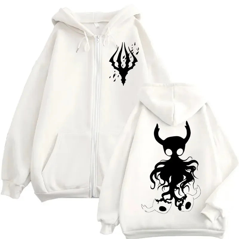 Limited Hollow Knight Game Graphic Zipper Hoodies Gothic Vintage Zip Up Hooded Sweatshirts Men Women Fashion Casual Pullovers