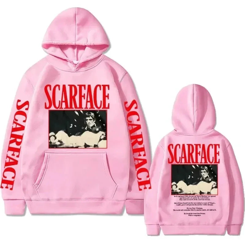 Retro 90s movie Scarface star Tony Montana hoodie, street American retro trend pullover, hip-hop fashion, oversized sportswear