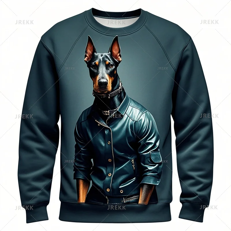 Cool Animal Dobermann 3D Printing Sweatshirts Doggy Dobermann Graphic Round Neck Hoodies Kid Fashion Clothing Mens Sweatshirts