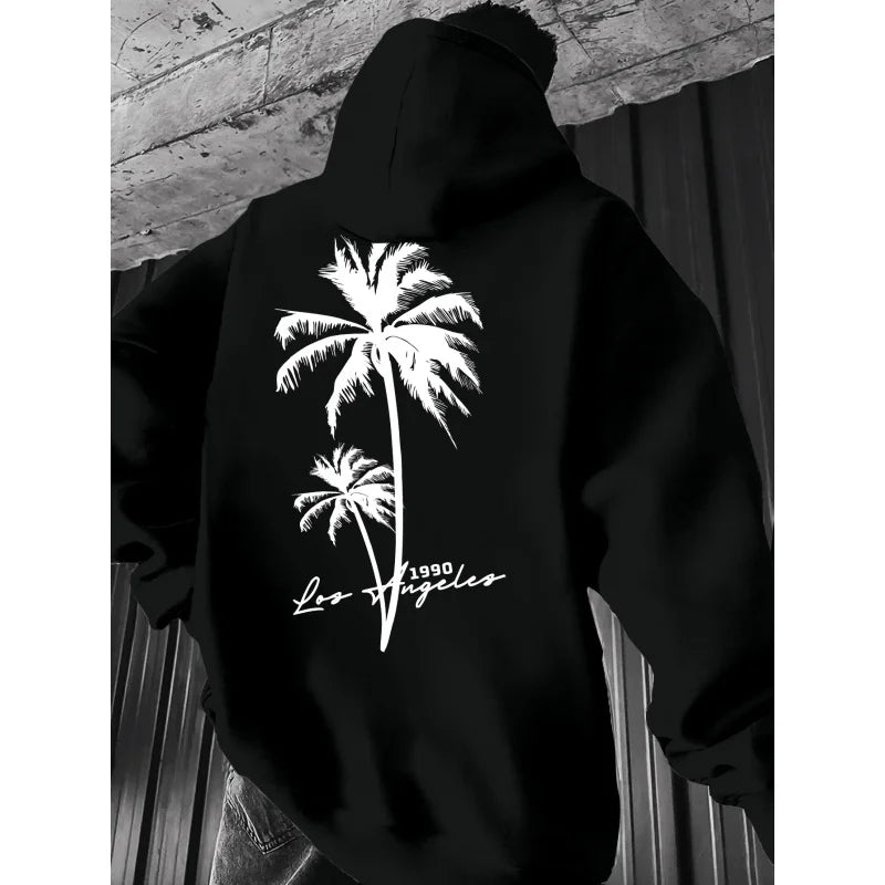 Coconut Tree Pattern Men's Fashion Printed Hooded Sweatshirt，Front and back printed hoodie, a fashionable and unique item