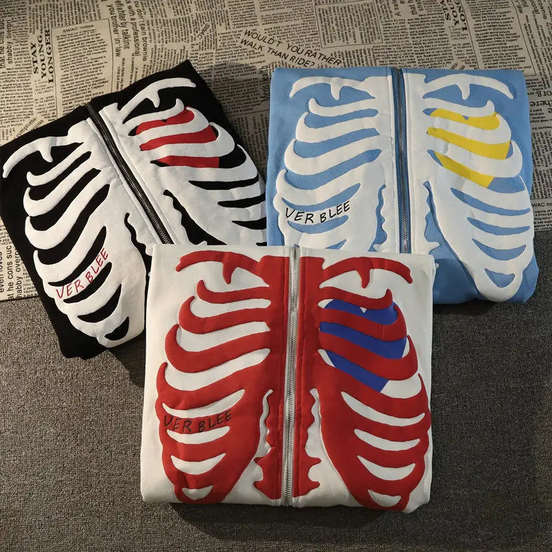 Y2K Skeleton Hoodies Women 2025 Vrouwen Gothic Zwart Zip Up Oversized Sweatshirt Dames Retro Harajuku Capuchon Streetwear Tops