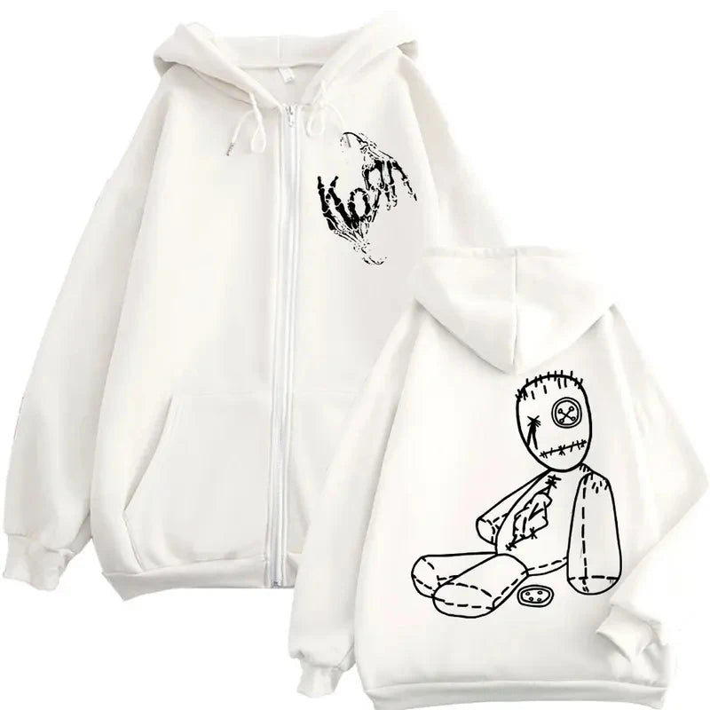 Limited Korn Rock Band Merch Zipper Hoodies Music Album Issues Print Zip Up Sweatshirts Men Women High Quality Fashion Pullovers