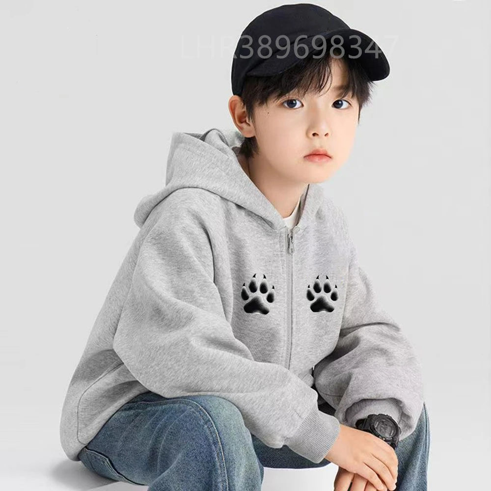 Children's Hoodie 3-12 Years Girl Boy Zip Up Cardigan Tops Cougar Print Pattern Pink Black Autumn Long Sleeve Clothing New