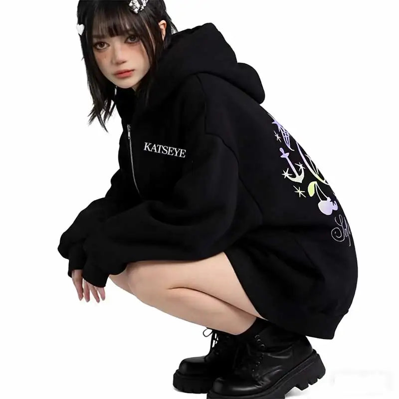 Katseye Graphics tracksuit vintage Hoodie Men Women 2026 tops Fleece fashion clothes Hip Hop Coat Zip Up Jacket Loose streetwear