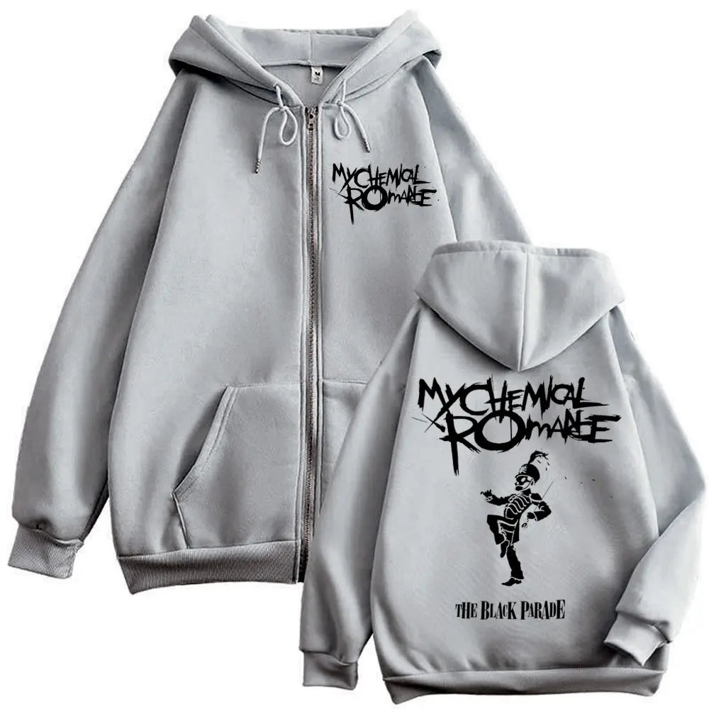 Rock Band My Chemical Romance Merch Zipper Hoodie The Black Parade Album Zip Up Sweatshirt Men's Women's Fashion Retro Pullovers