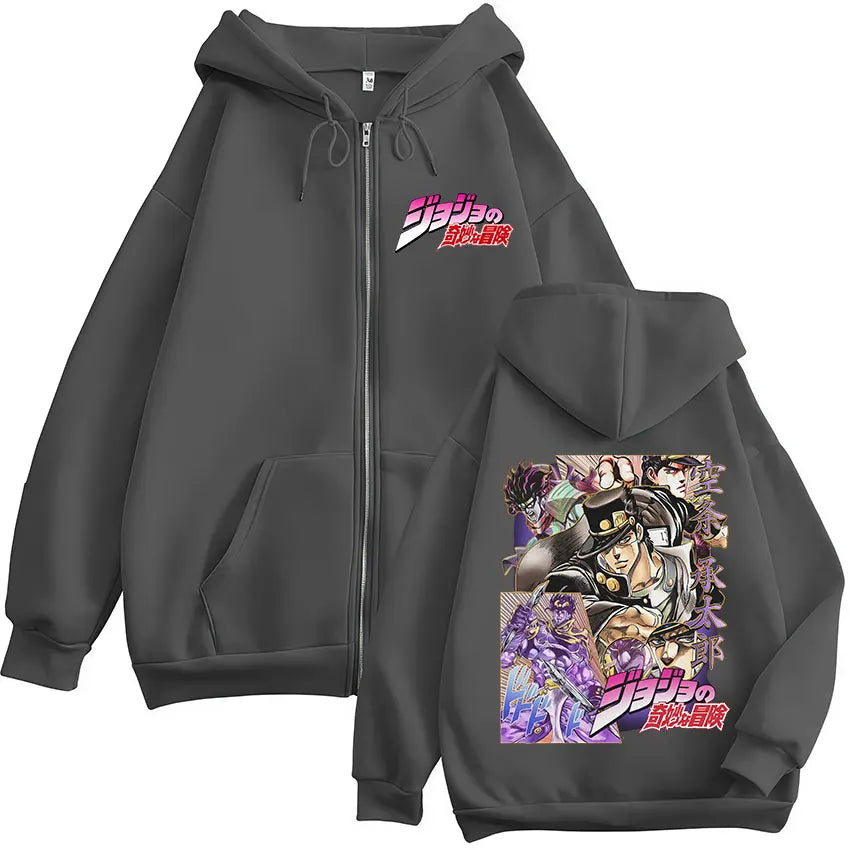 Anime Jojo Bizarre Adventure Joseph Joestar Manga Zipper Hoodies Men Women Clothing Fashion Hip Hop Zip Up Sweatshirts Pullovers