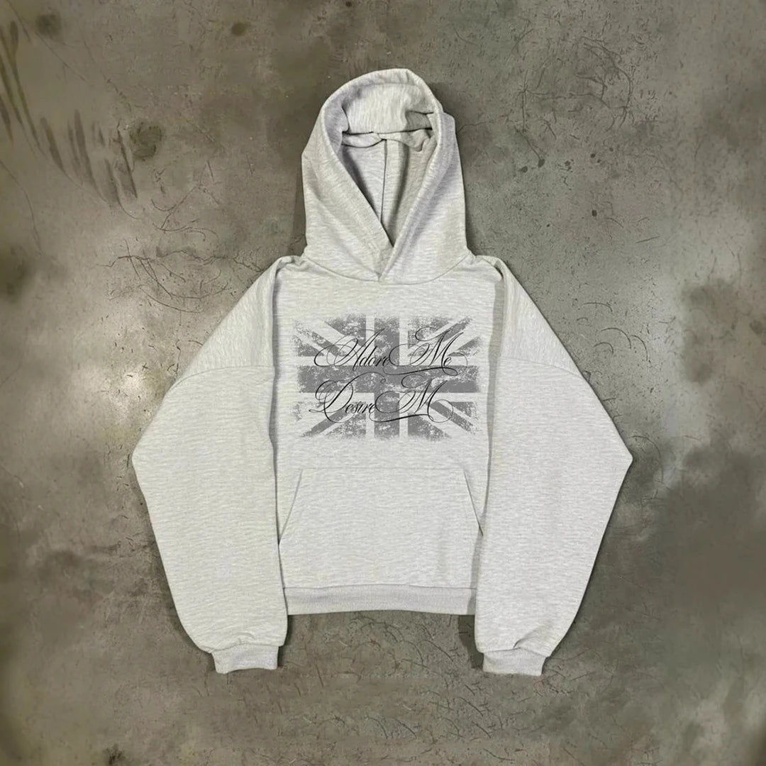 2026 new men's and women's retro streetwear hoodie with geometric print long sleeved pullover sweatshirt