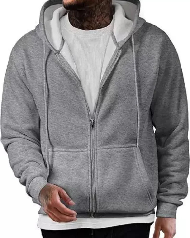 Men's Long Sleeve Zipper Hoodie Autumn Winter Fashion Casual Loose Fit Sweatshirt Sportswear Male Outfit
