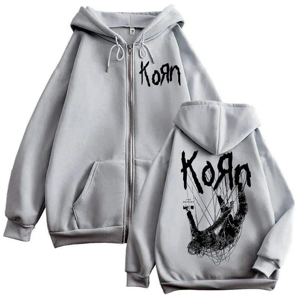 Rock Band Korn The Nothing Album Zipper Hoodie Gothic Vintage Zip Up Pullovers Men Women Casual Fashion Sweatshirt Streetwear
