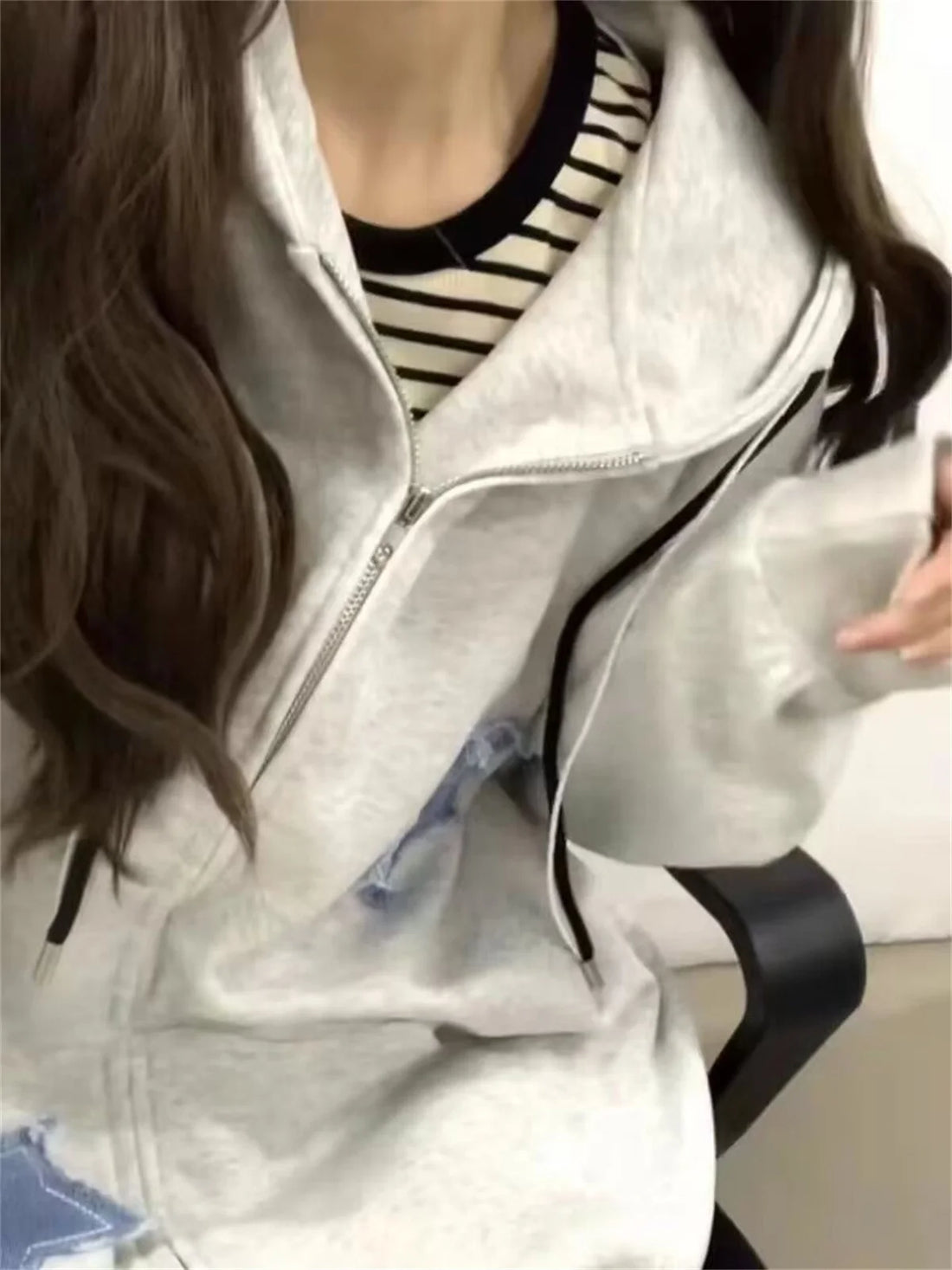 Streetwear Hoodies Women Stars Print Fashion Oversized Outwear Harajuku Casual Hooded Zipper Sweatshirt Jacket Korean Y2k Tops