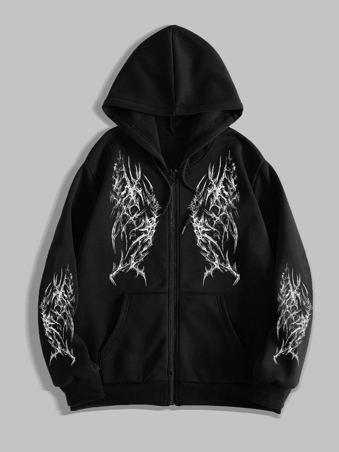 Y2K Gothic Dark Style Printed Zip-Up Hoodie Fashion Streetwear Zip-Up Hoodie for Casual Occasions