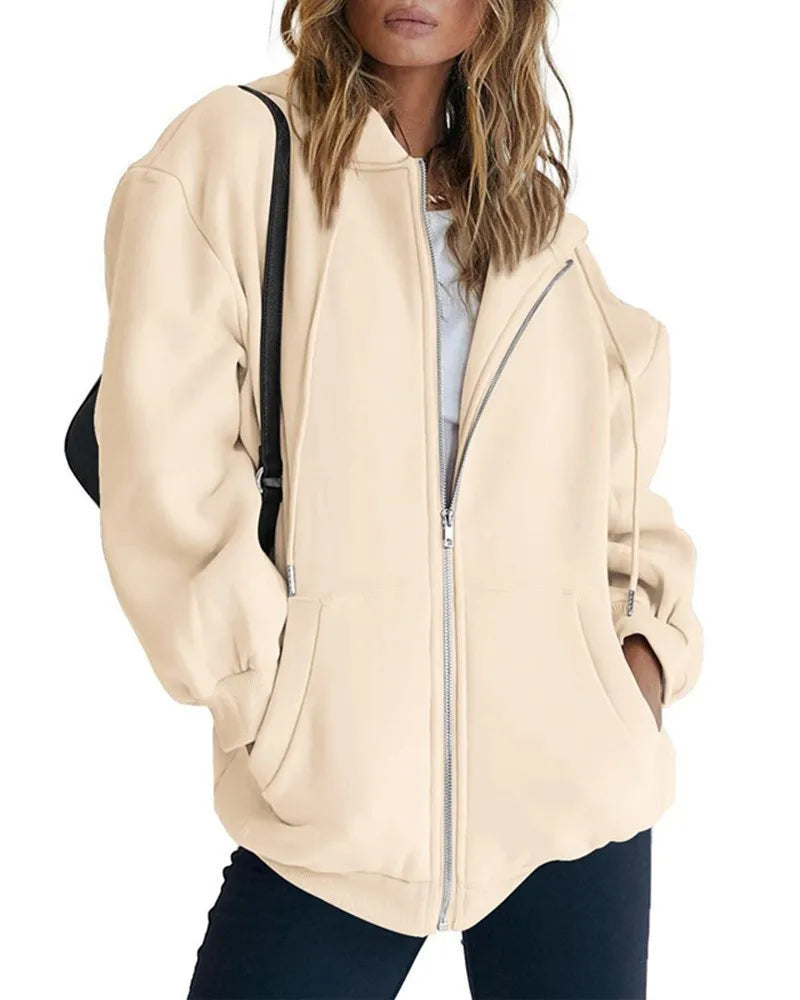 Women's Zipper Hoodie New Sweatshirt Loose Zipper Style Top Women Hooded Jacket Sweatshirt Casual Drawstring Hoodie With Pocket