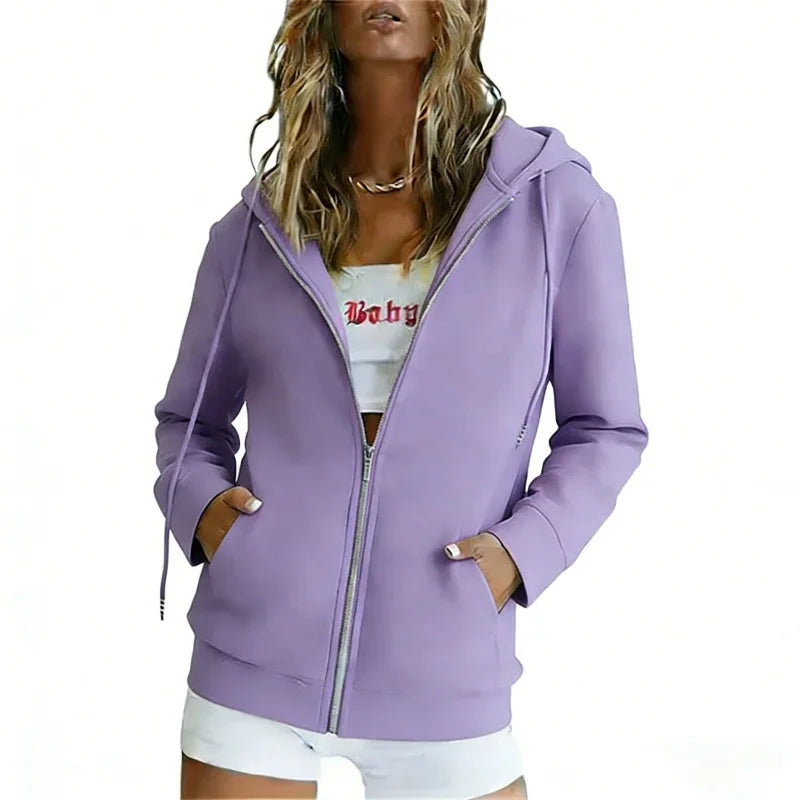 spring autumn Fashion zipper Women Hooded Sweatshirt cardigan Daily Long Sleeve tops Casual large size Hoodies Women Sweatshirt