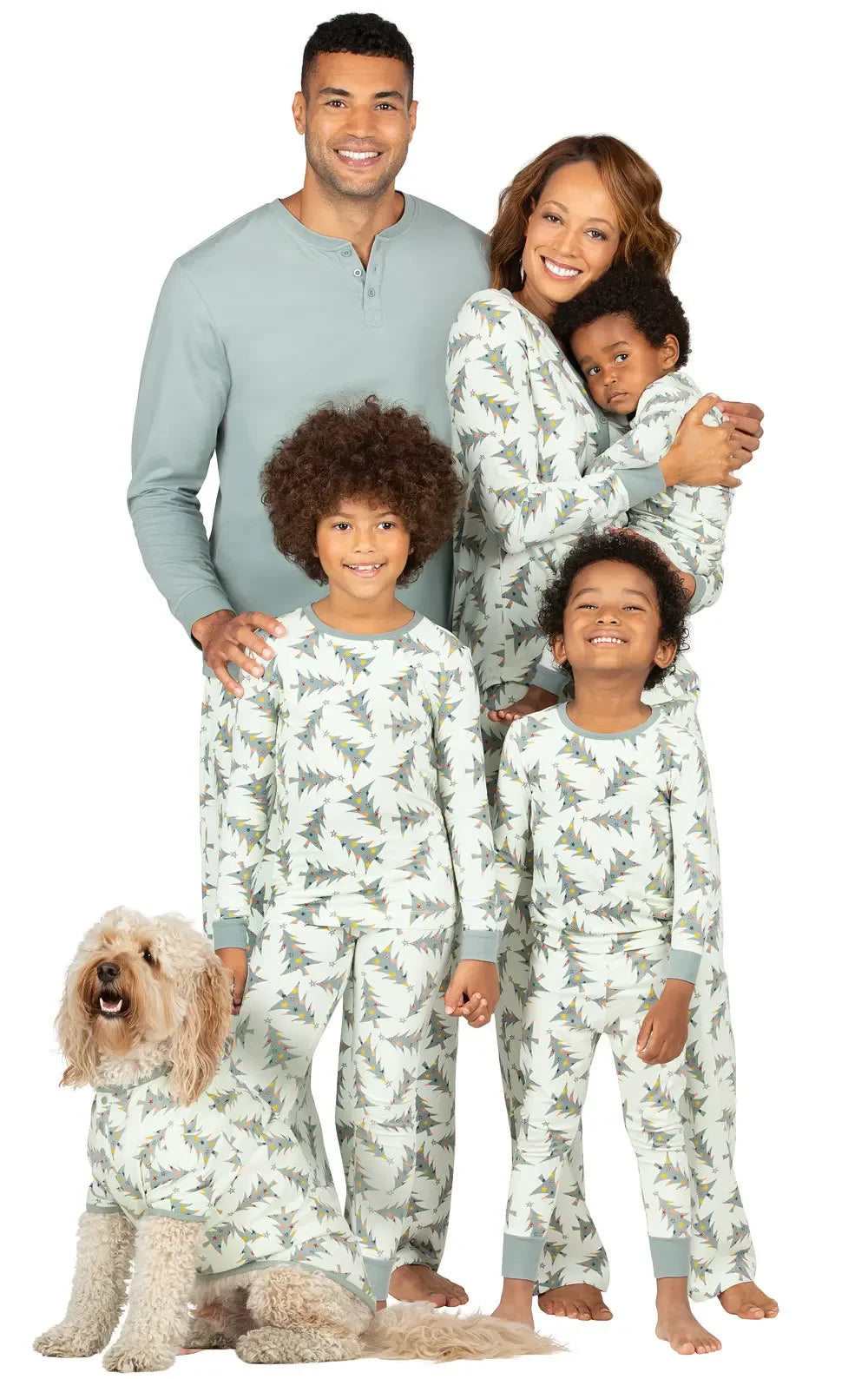 Holiday Outfits Pyjamas Christmas Tree Print Family Pajamas Set Adults Kids Matching Outfits Baby&Dog Romper 2 Pcs Suit Homewear