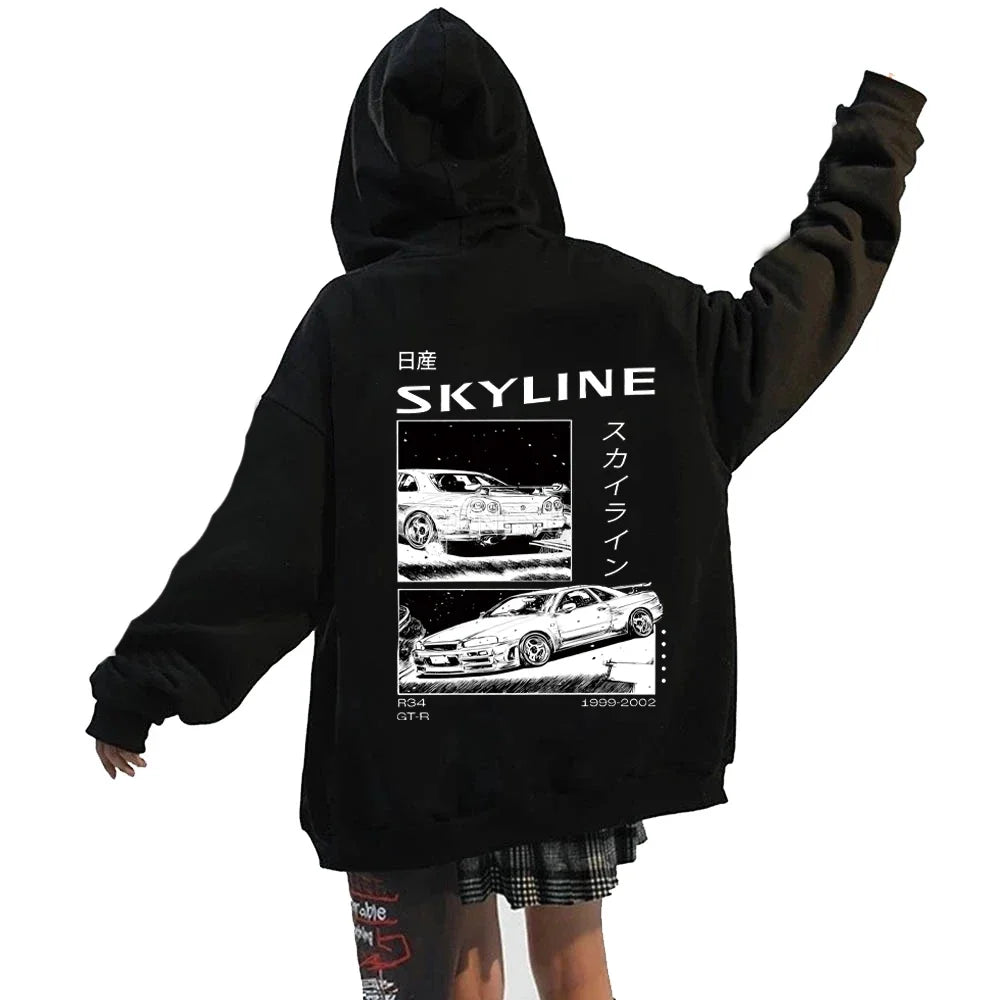Initial D Zipper Hoodies Men's Clothing Autumn Winter Zip Up Hooded Sweatshirts Casual Vintage Loose Hoodie Jacket