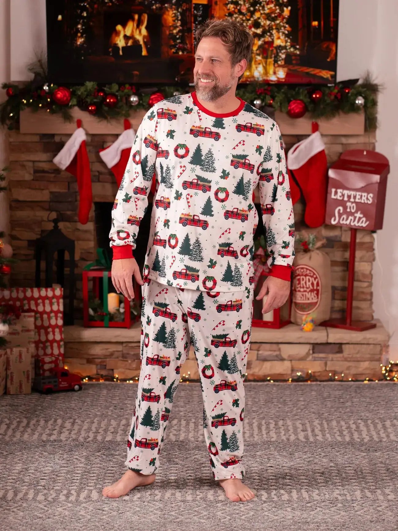 New Christmas Tree Car Print Family Matching Outfits Parent-child Pajamas Set Loose Cute 2 Pieces Suit Loungewear Xmas Look