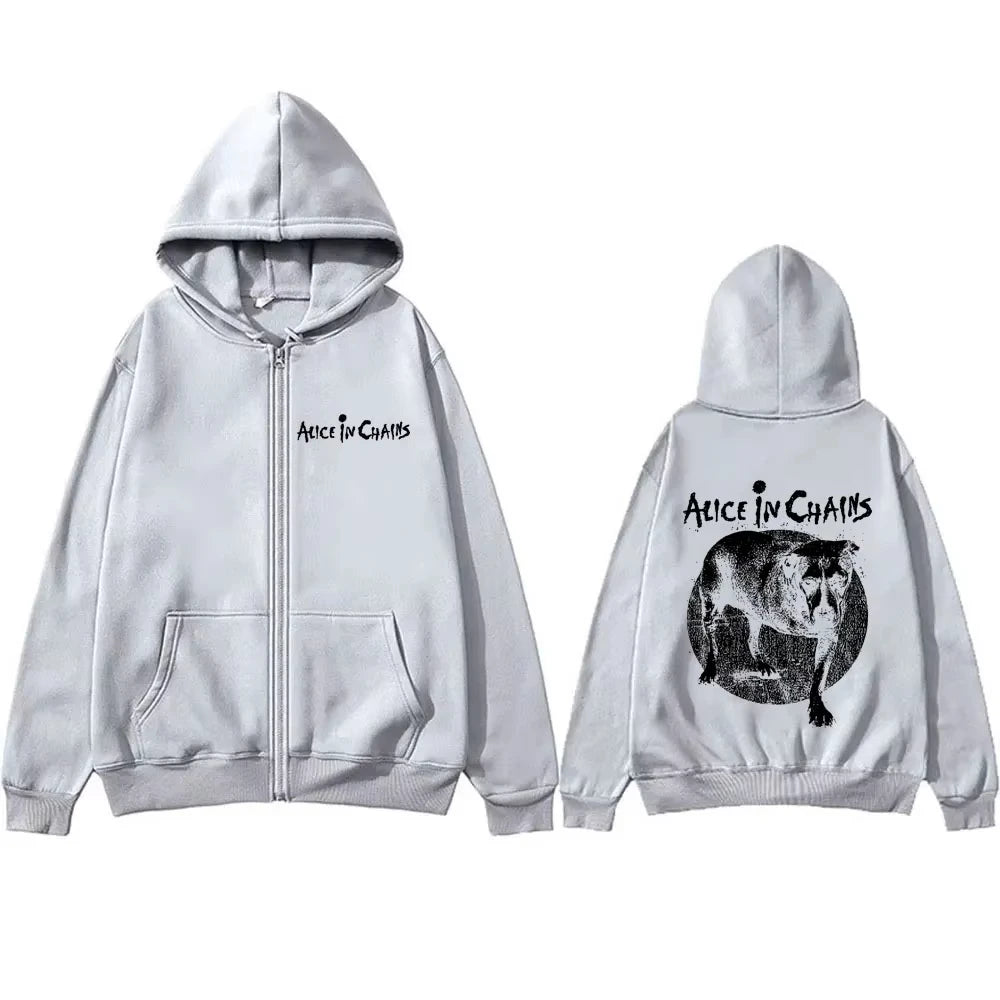 Rock Band Alice in Chains Graphic Print Zipper Hoodie Male Vintage Casual Oversized Zip Up Hoodies Men Women Fashion Jacket Coat