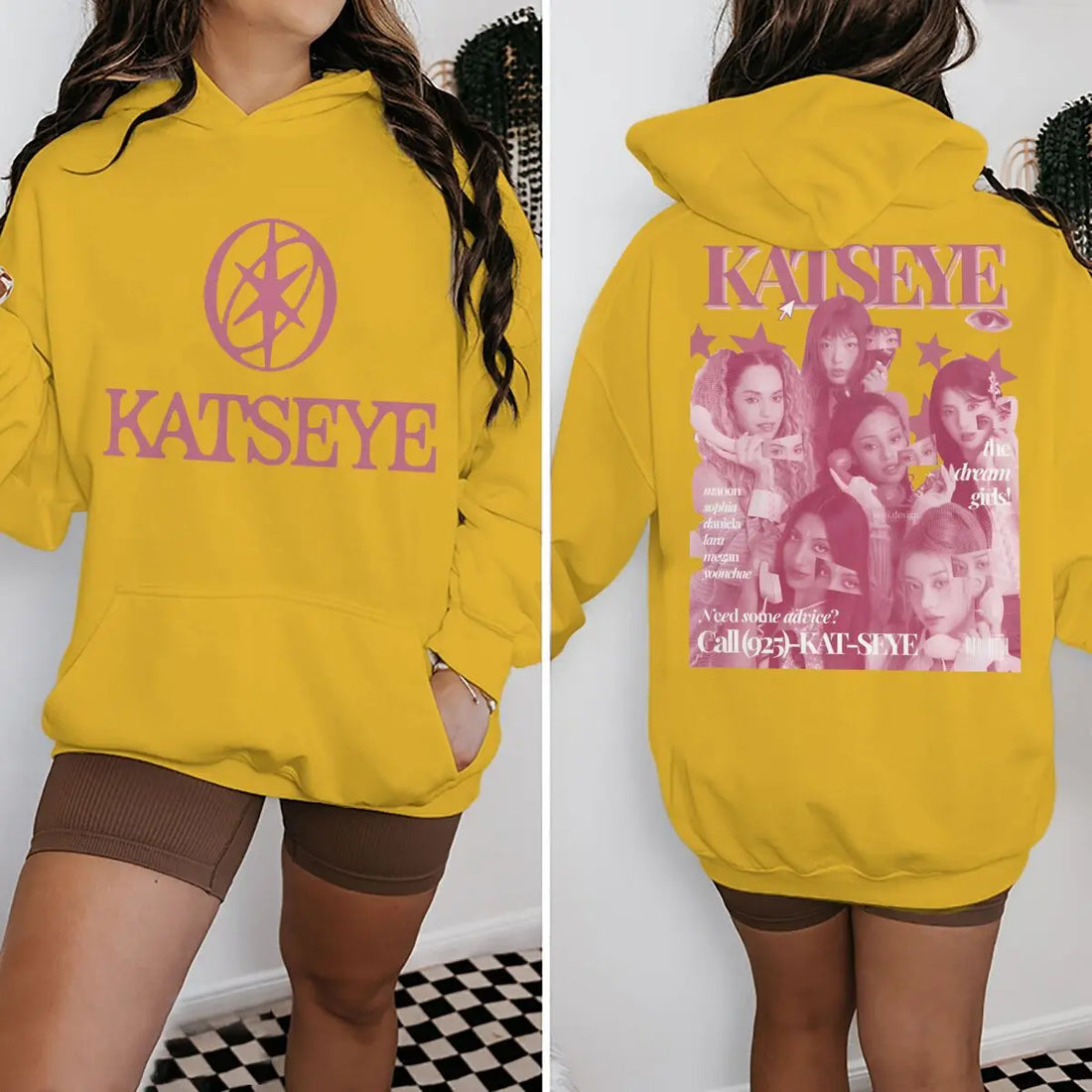 Women Pink Katseye Print Pocket Hoodies Spring Autumn Hip Hop Music Lover Gifts Pullover Vintage Katseye Unisex Gothic Hoody