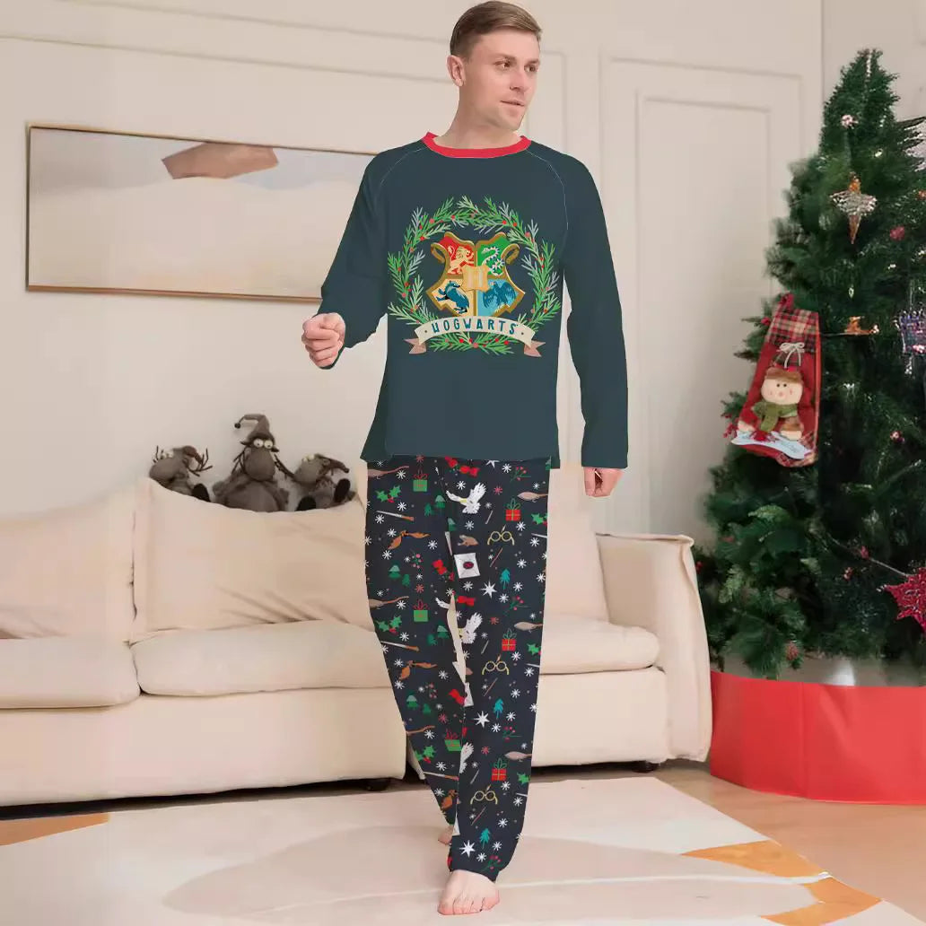new Christmas family set Halloween cartoon pattern printed round neck home wear family of four pajamas pajama pants 2 sets