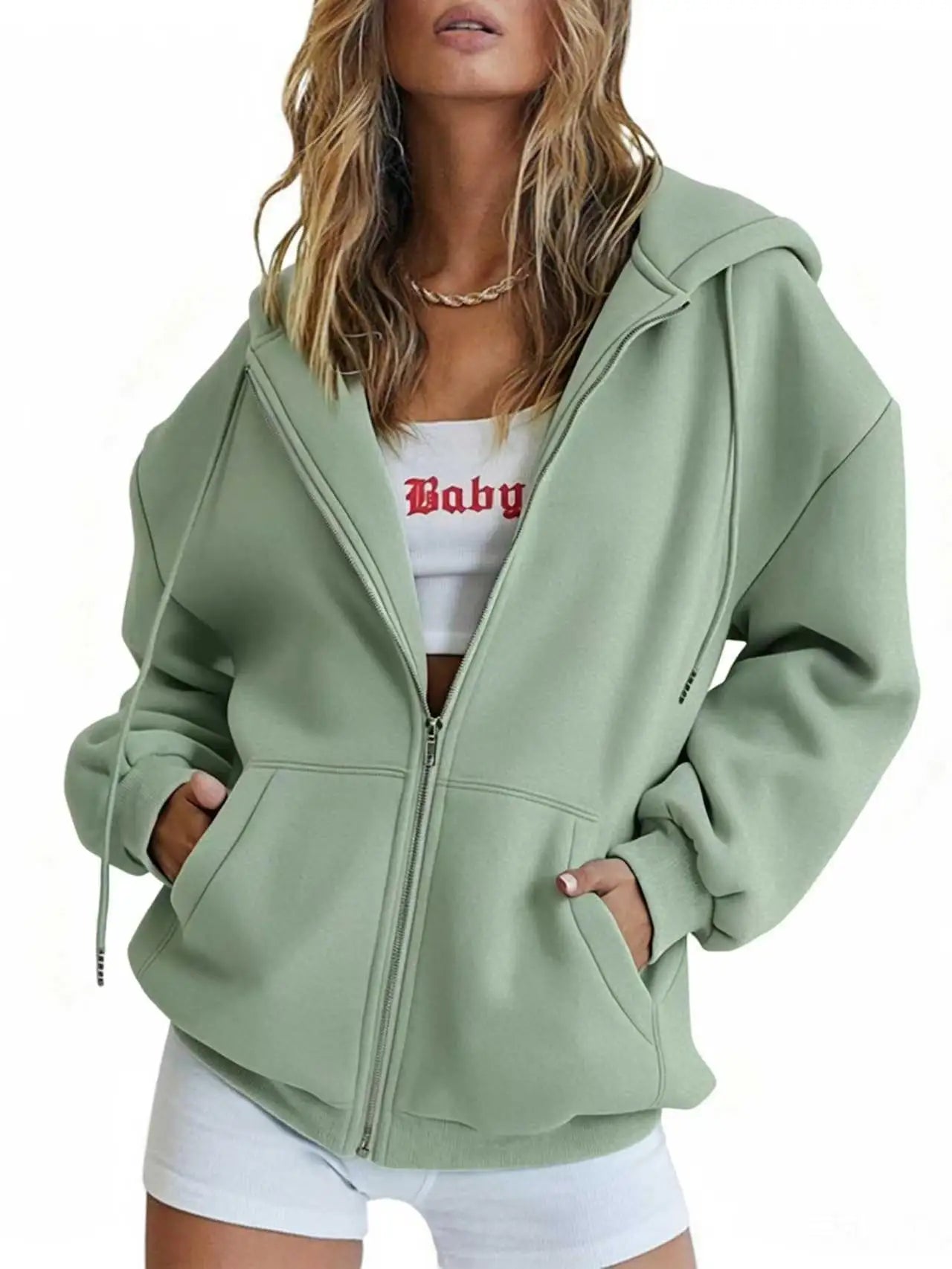 Women's Zipper Hoodie New Sweatshirt Loose Zipper Style Top Women Hooded Jacket Sweatshirt Casual Drawstring Hoodie With Pocket