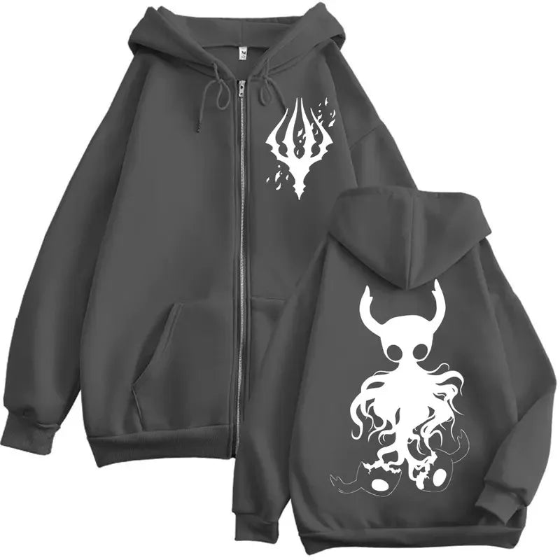 Limited Hollow Knight Game Graphic Zipper Hoodies Gothic Vintage Zip Up Hooded Sweatshirts Men Women Fashion Casual Pullovers