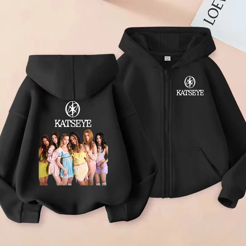 2026 New Toddler Girl Clothes Katseye Zipper Hoodie Boys Fashion Casual Sweatshirt Kids KATSEYE Zip UP Hooded Tops
