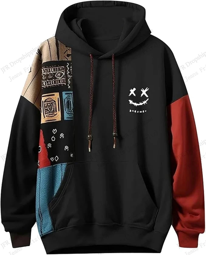 New Ethnic Geometric 3d Print Hoodie Men Women Fashion Gothic Patchwork Hoodie Sweatshirt Vintage Tracksuit Men Clothing Black