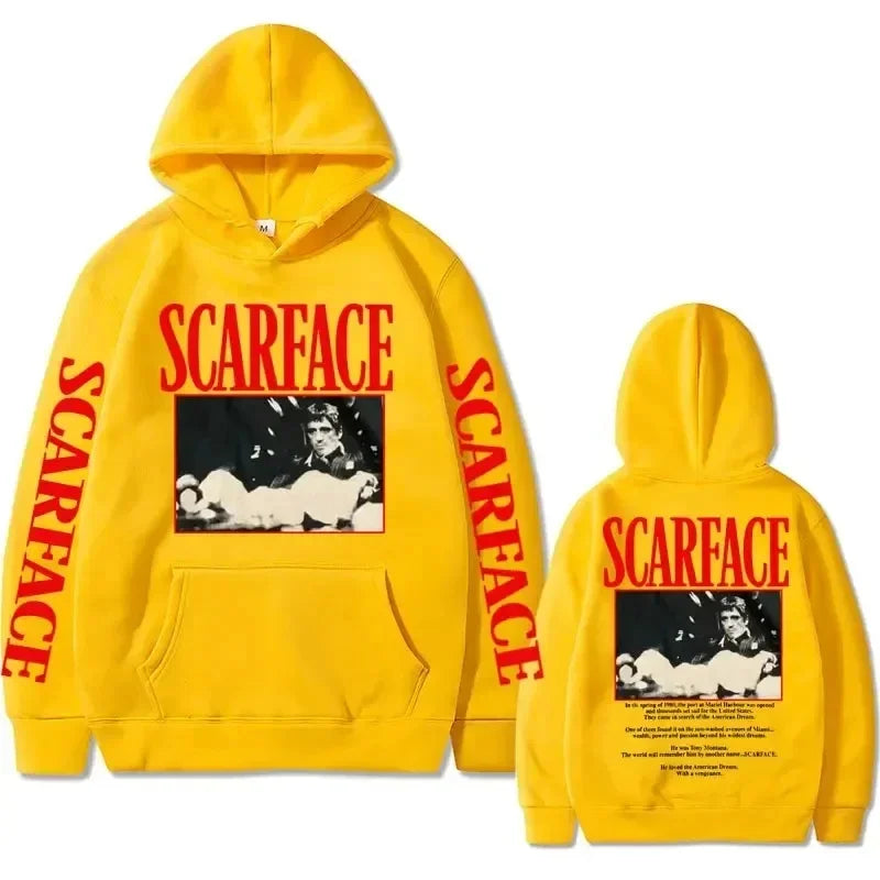 Retro 90s movie Scarface star Tony Montana hoodie, street American retro trend pullover, hip-hop fashion, oversized sportswear