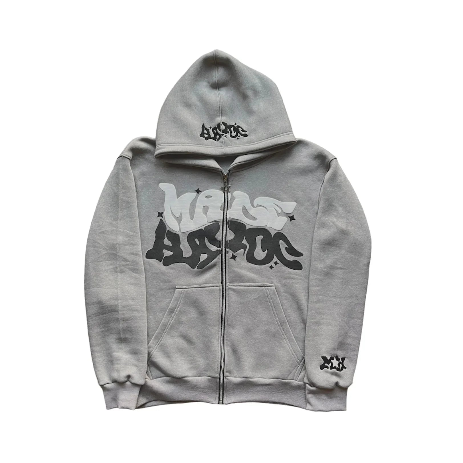 Hooded zipper hoodie with retro American-style letters, unisex, suitable for pairing with a millennial-style jacket
