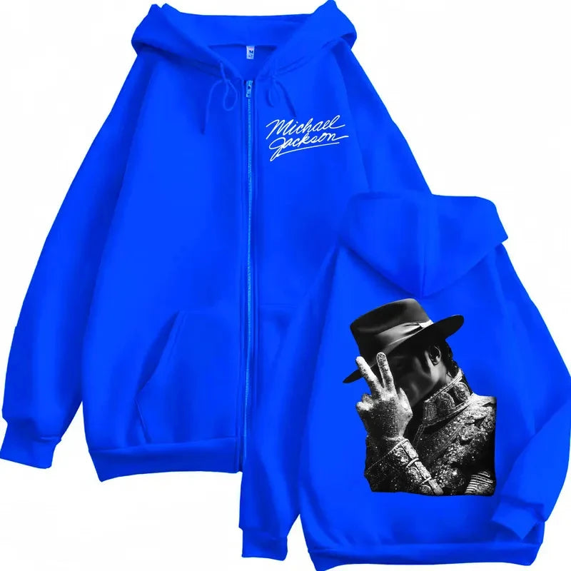 90's Classics Michael Jackson Merch Zipper Hoodie Men Women Fashion Rock Zip Up Pullovers High Quality Fleece Hooded Sweatshirts