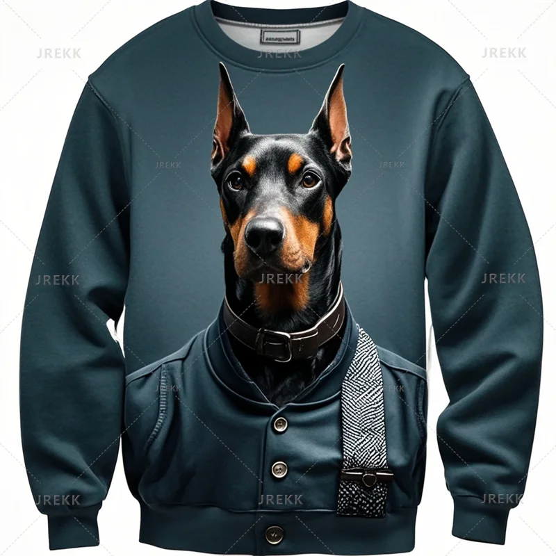 Cool Animal Dobermann 3D Printing Sweatshirts Doggy Dobermann Graphic Round Neck Hoodies Kid Fashion Clothing Mens Sweatshirts
