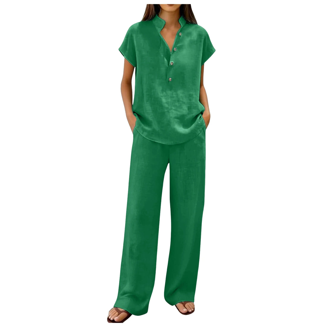 Fashion Cotton Linen Short Sleeved Women Shirt Pants Suit Spring Summer New Simple Casual Pocket Pants Female Office 2 Piece Set